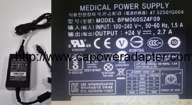 New Barco BPM060S24F09 47.52S01G003 Medical Power Supply 24V DC 2.7A ac adapter 4pin